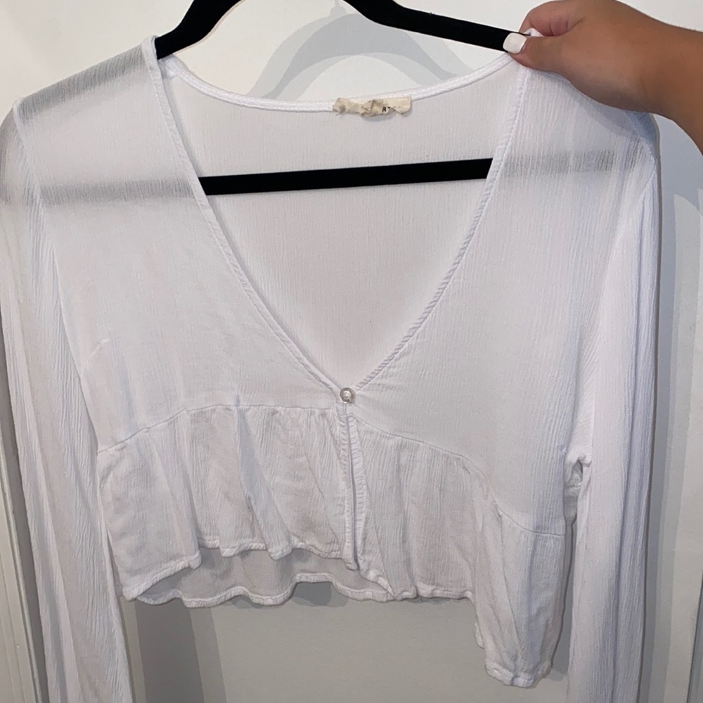 LA Hearts White long sleeve crop top with button